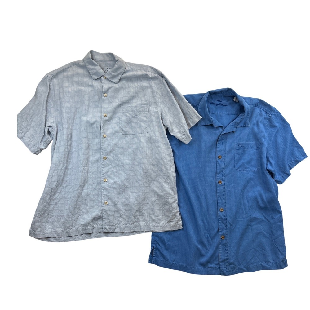 Tommy Bahama Shirts‎ Mens L Blue Silk & Silk Blend SS Button Up Lot of 2